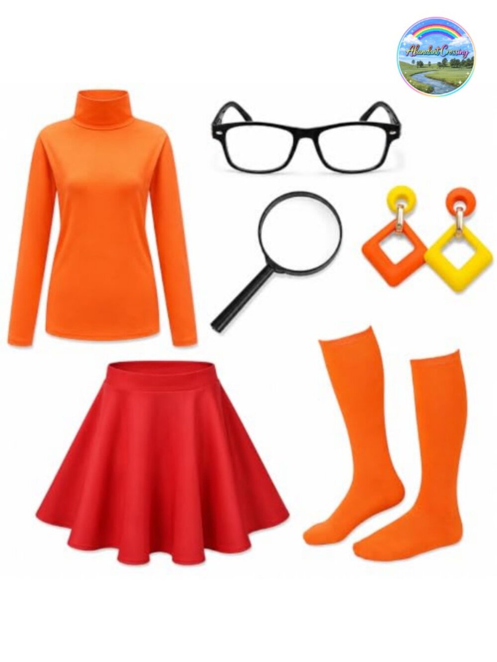 Adult Women's Retro Detective Cosplay Costume Set Orange Top Skirt Socks